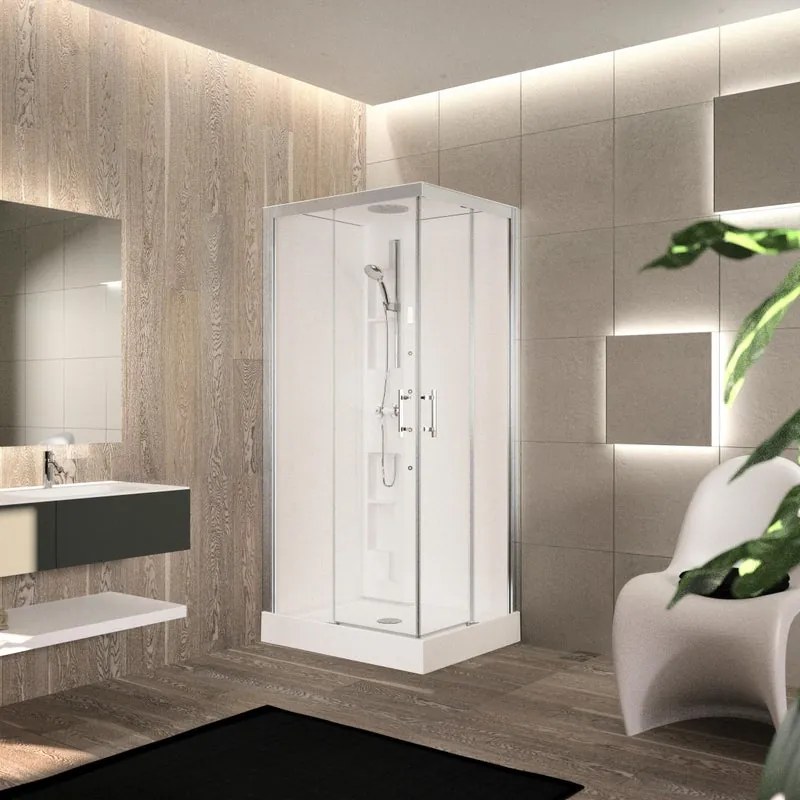 Cabina doccia idromassaggio rettangolare PERLA sx 100 x 80 cm con Sistema Bluetooth e miscelatore termostatico cromo