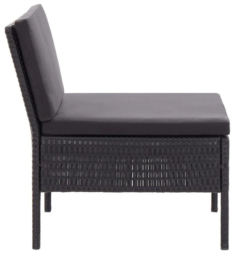 Set Divani da Giardino 3 pz con Cuscini in Polyrattan Nero