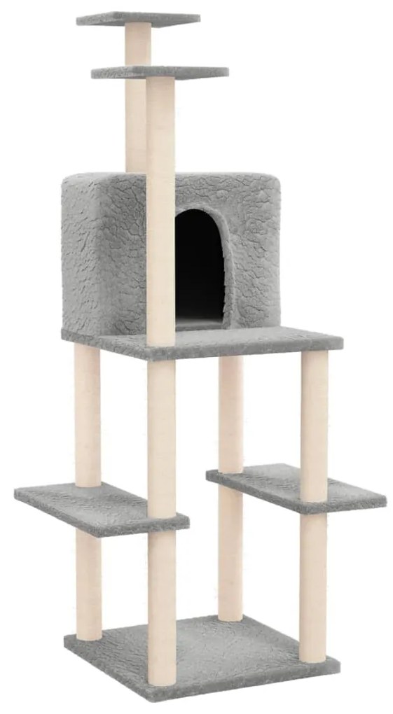 Albero per gatti con tiragraffi in sisal grigio chiaro 144,5 cm