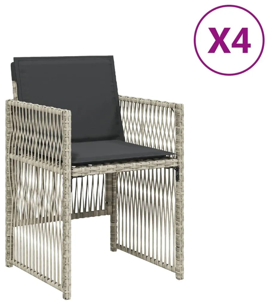 Sedie da giardino con cuscini 4 pz grigio chiaro in polyrattan