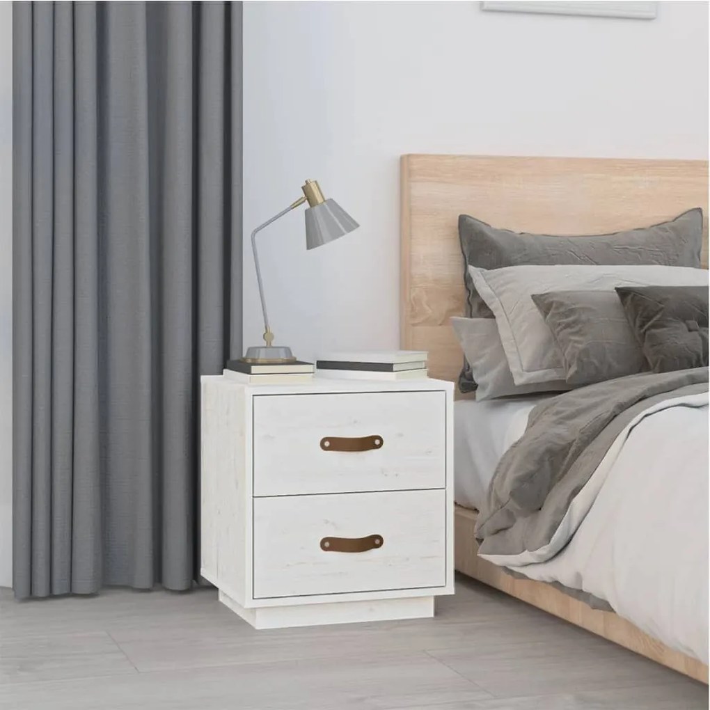 Comodini bianchi 2 pz 40x34x45 cm in legno massello di pino