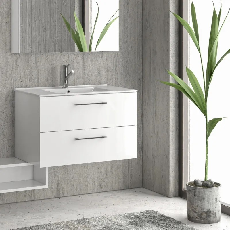 Mobile bagno sospeso 80cm con lavabo incasso e due cassetti EL-80L - KAMALU
