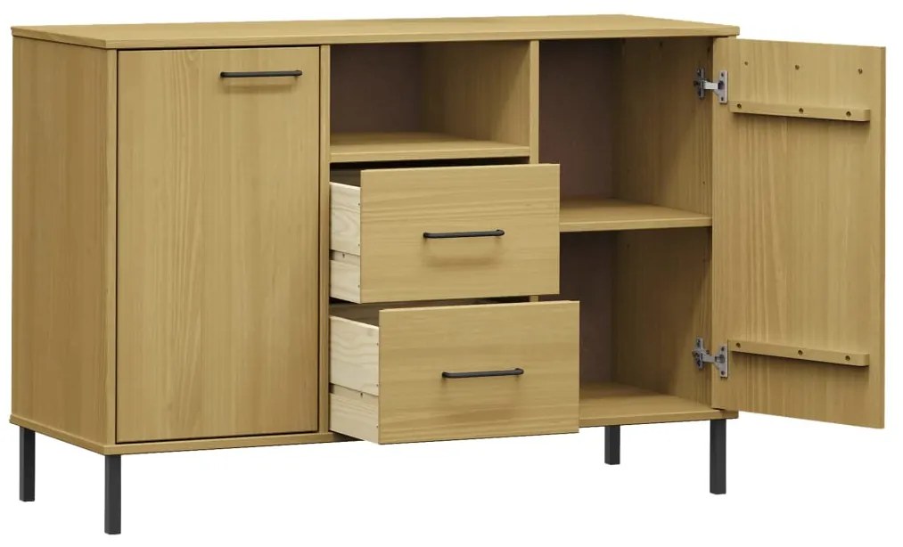 Credenza gambe metallo marrone 113x40x77 cm legno massello oslo