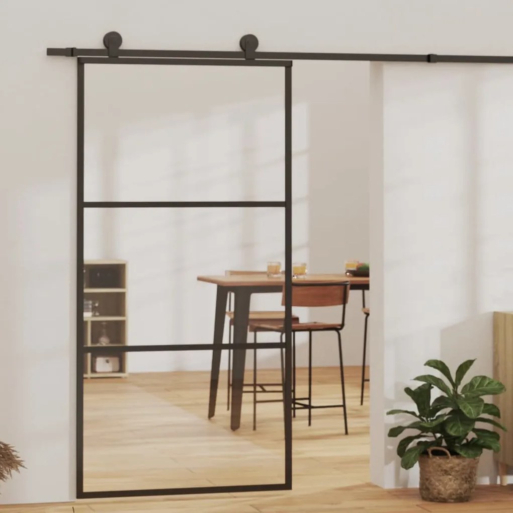Porta Scorrevole İn Vetro Esg E Alluminio 102x205 Cm Nera /