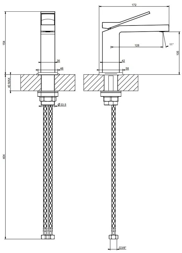 Miscelatore lavabo senza scarico Rettangolo K 53002 Gessi