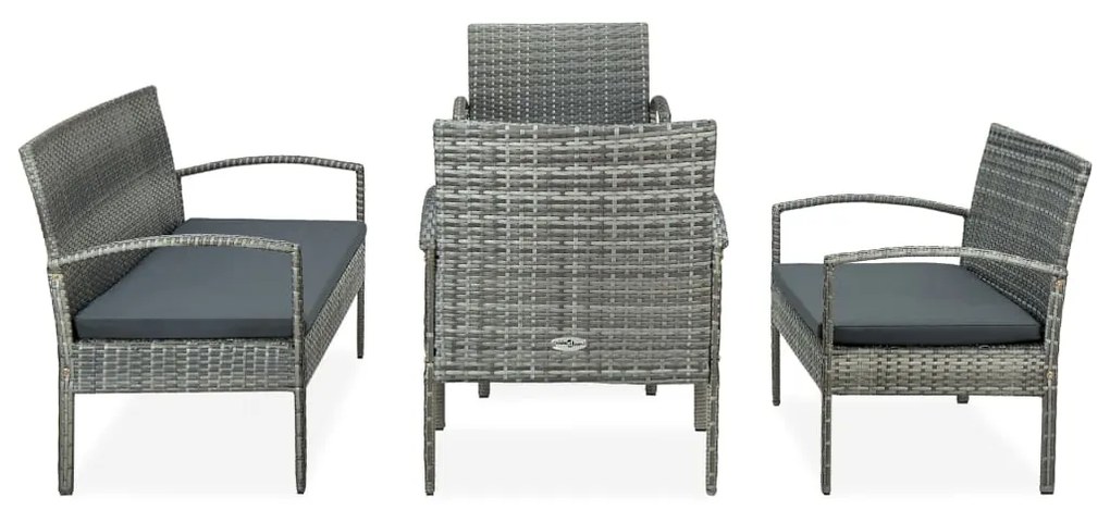 Set divani da giardino 5pz con cuscini in polyrattan grigio