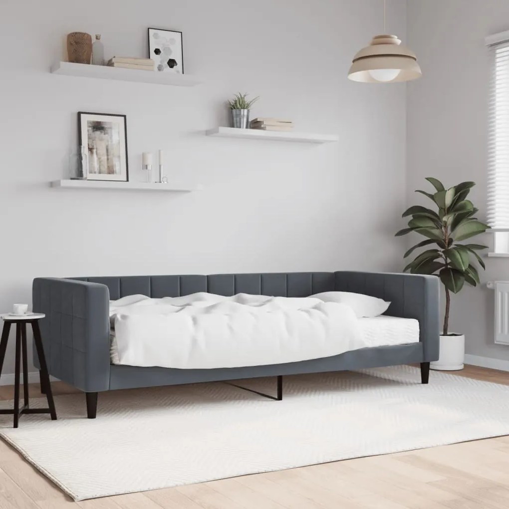 Divano Letto Con Materasso Grigio Scuro 90x200 Cm İn Velluto /