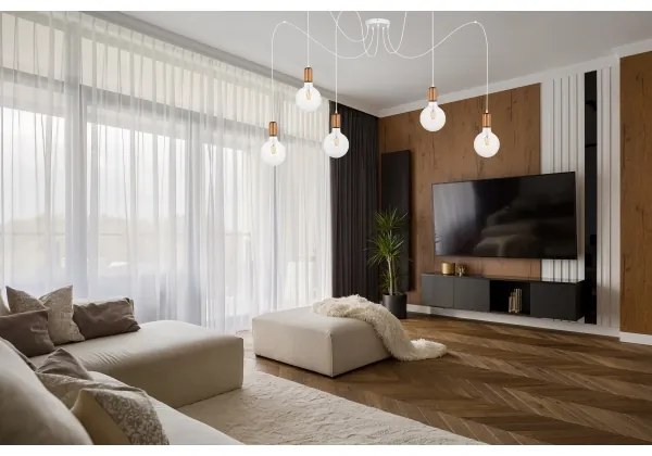 Lampadario a sospensione con filo MIROS 5xE27/60W/230V ragno bianco/rame