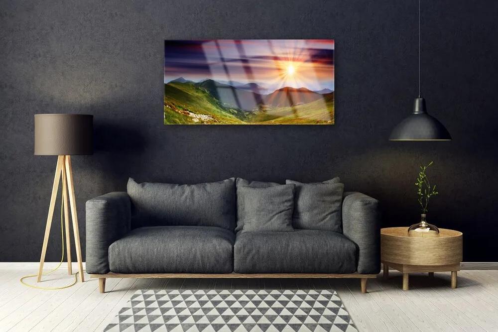 Quadro acrilico Paesaggio di montagne al tramonto 100x50 cm