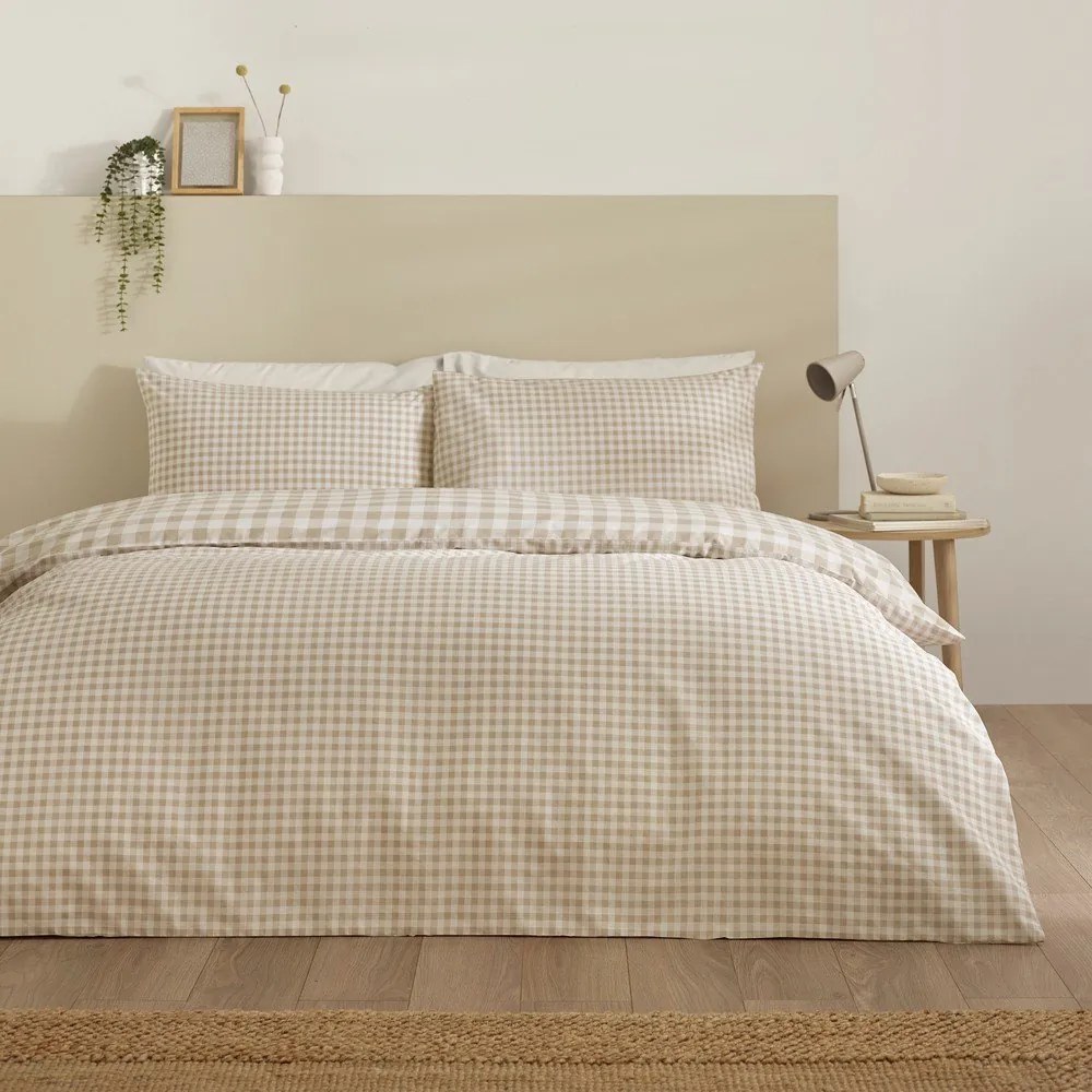 Set copripiumino e federa beige per letto matrimoniale 3 pezzi 200x200 cm Bamford Gingham Check – Catherine Lansfield