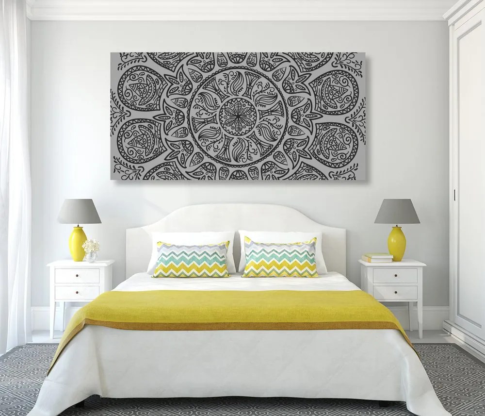 Quadro su tela – Mandala con motivo naturale astratto in bianco e nero