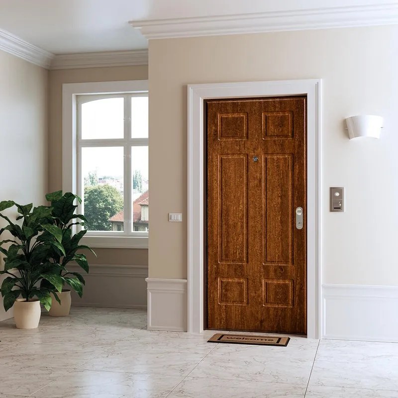Porta blindata DI.BI. Iro L 90 x H 210 cm in PVC noce scuro, apertura spingere a sinistra, falso telaio incluso