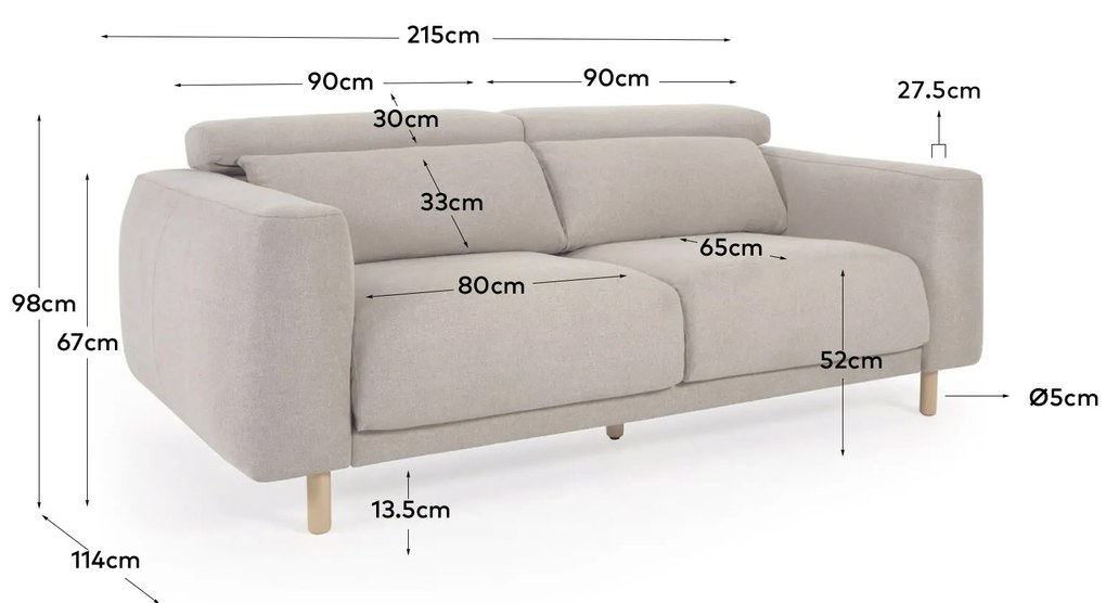 Kave Home - Divano Singa 3 posti beige 215 cm