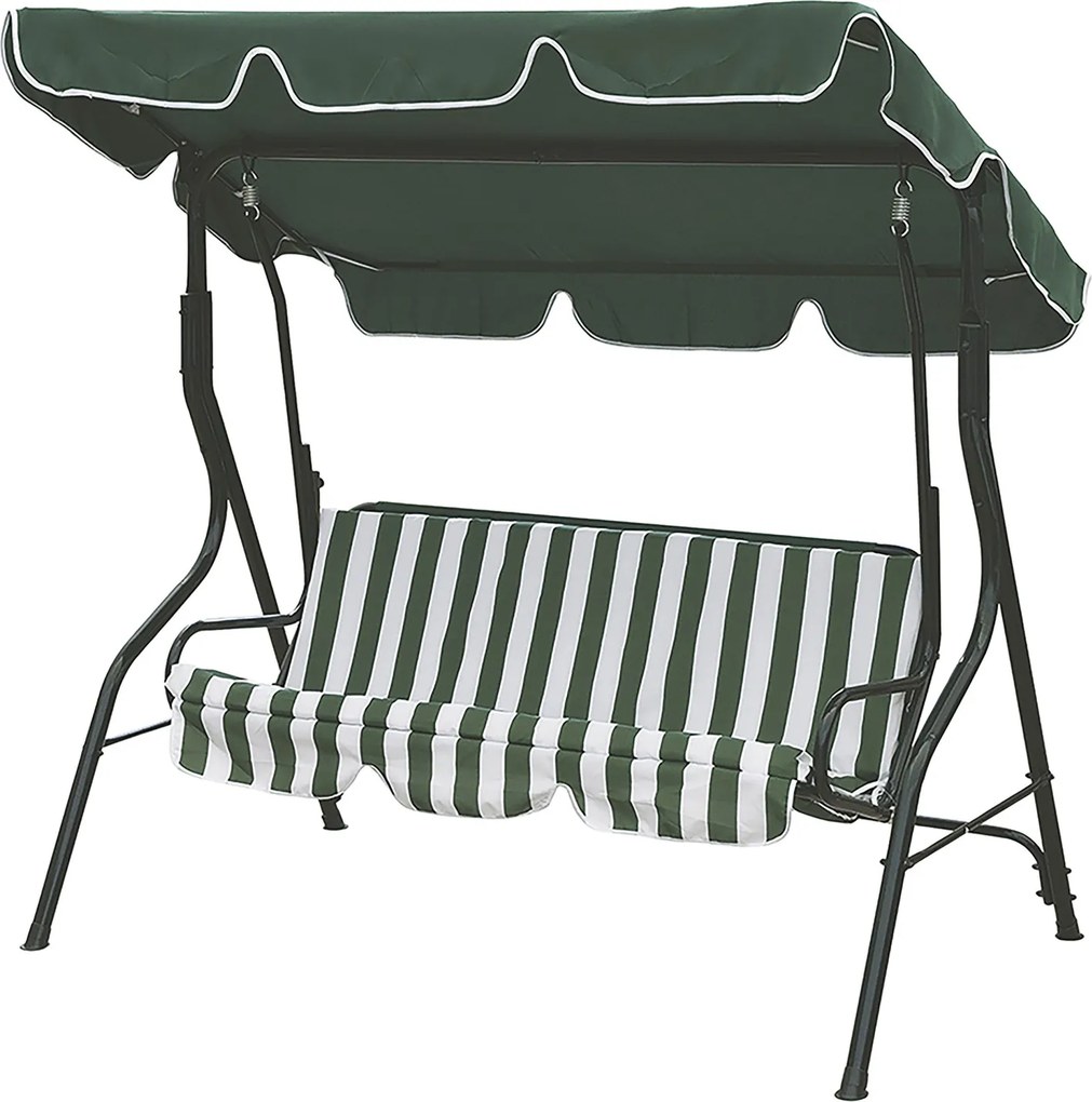 Dondolo da Giardino 3 Posti 170x110x160 cm con Tetto Parasole in Acciaio e Poliestere a Righe Verde...