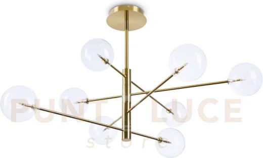 Equinoxe sospensione in vetro trasparente e ottone antico 8 luci at...