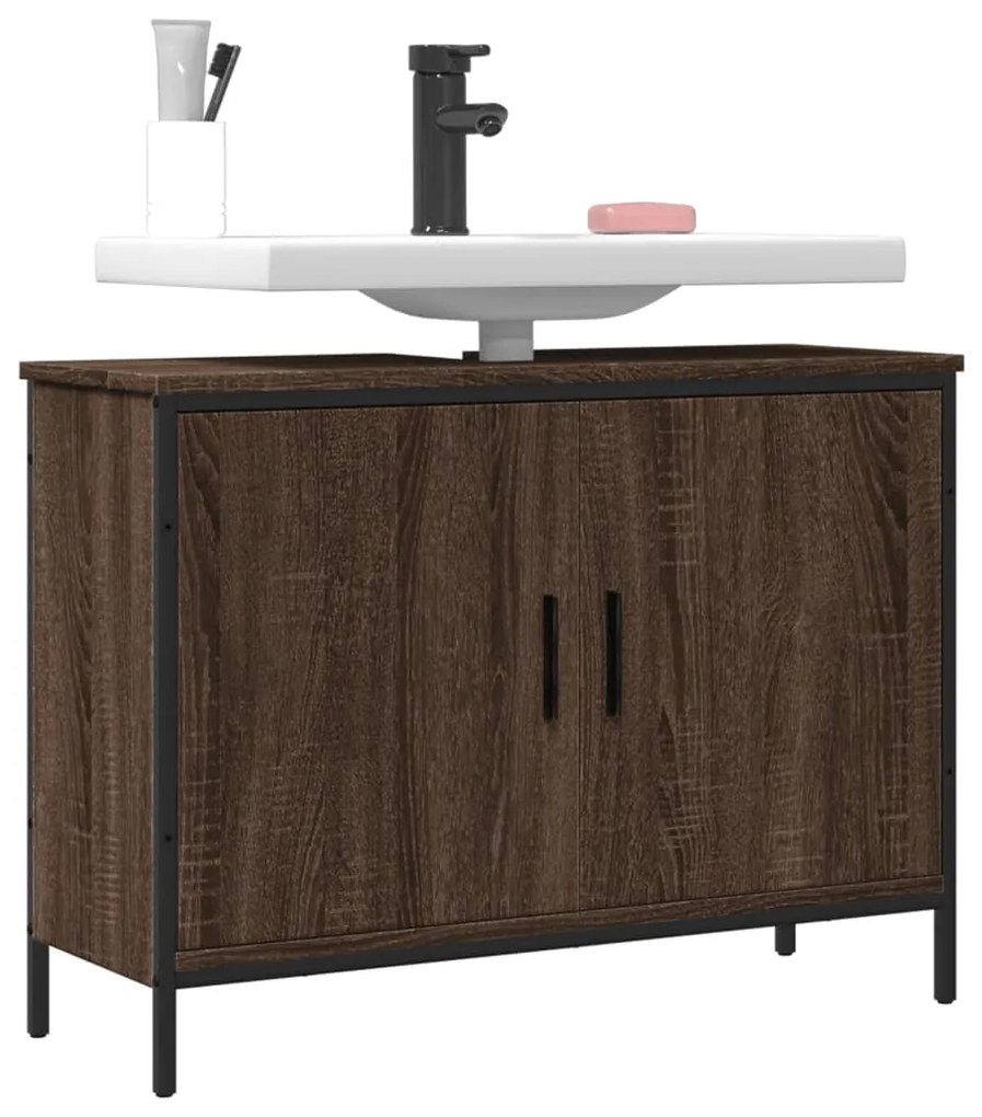 Mobile Lavabo Bagno Rovere Marrone 80x30x60cm Legno Multistrato /