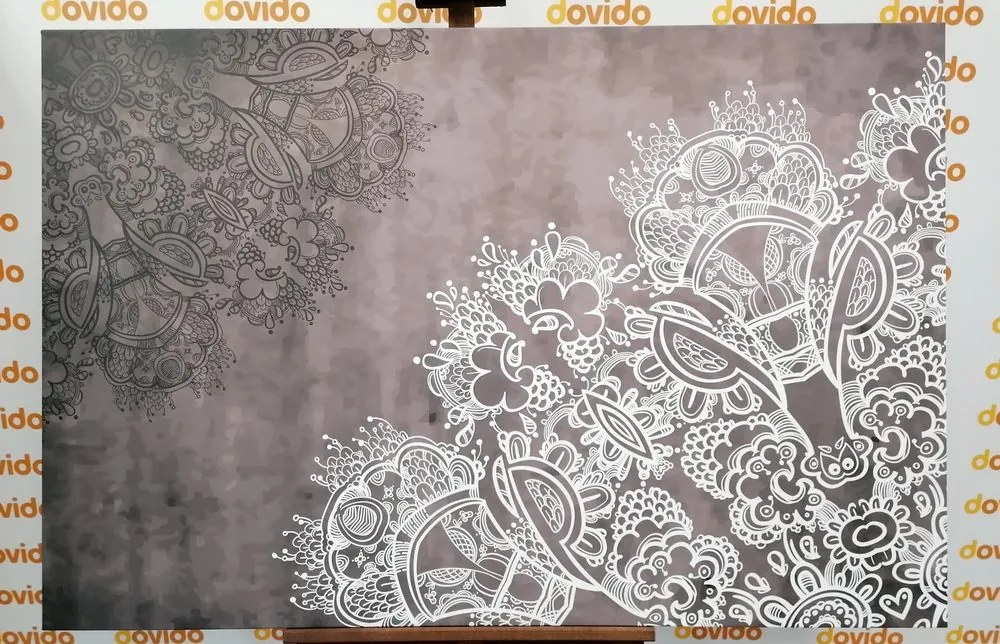 Stampa su tela – Elementi di Mandala floreale in bianco e nero