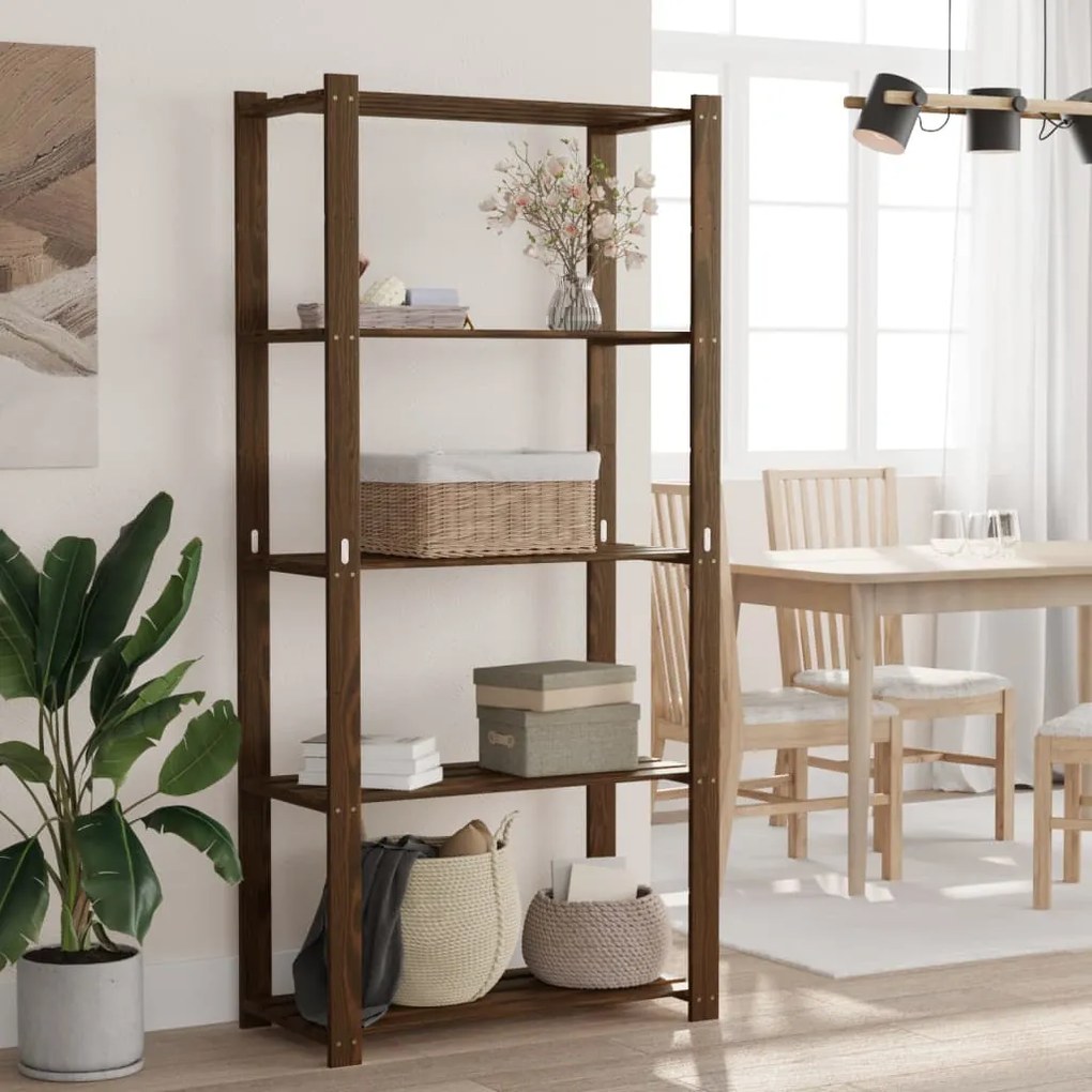 Scaffale A 5 Livelli Marrone 80x38x170 Cm İn Legno Di Pino /