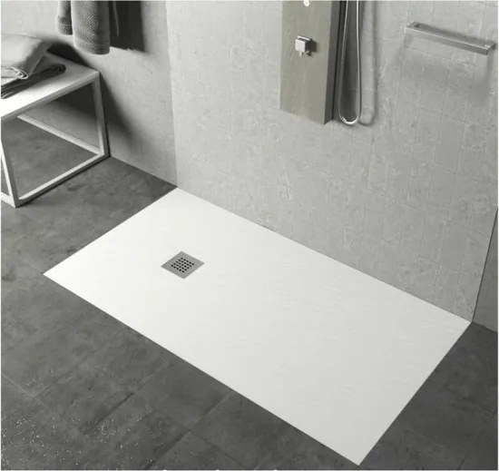 Piatto doccia in mineralmarmo 70x100 cm bianco effetto pietra con griglia e piletta sifonata