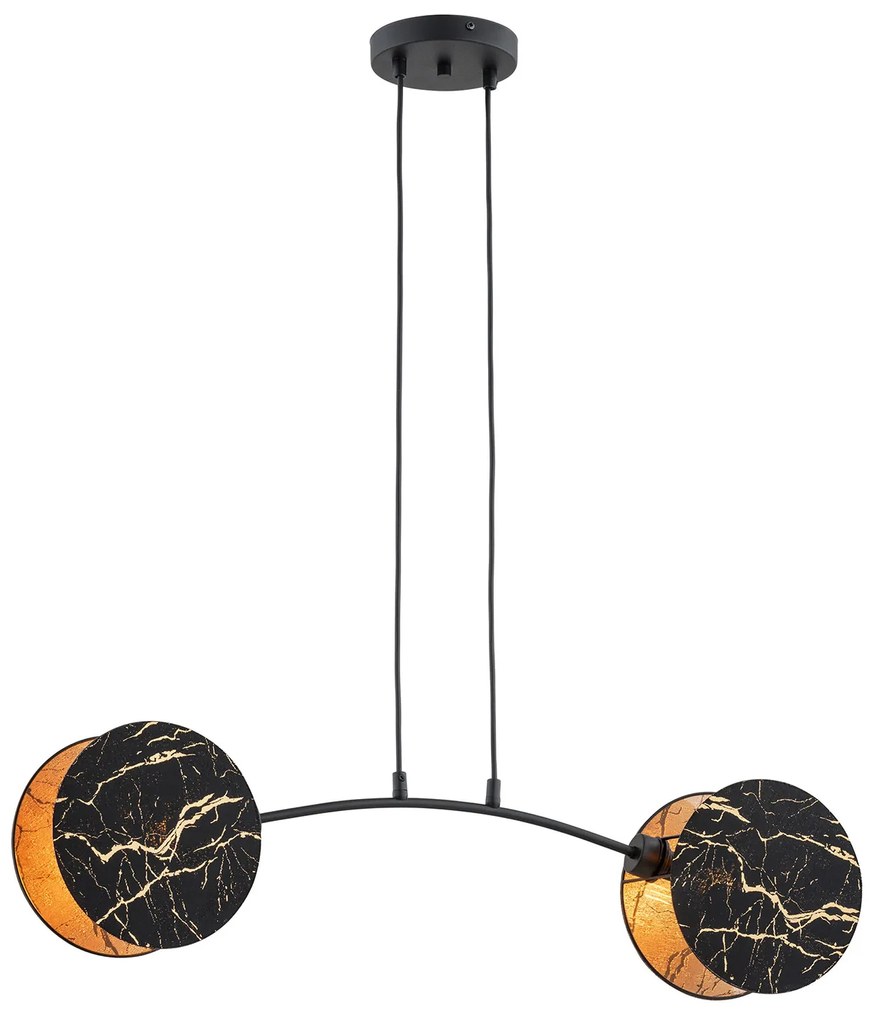 Lampada A Sospensione 2 Luci Moderna Nut In Acciaio Effetto Marmo Nero