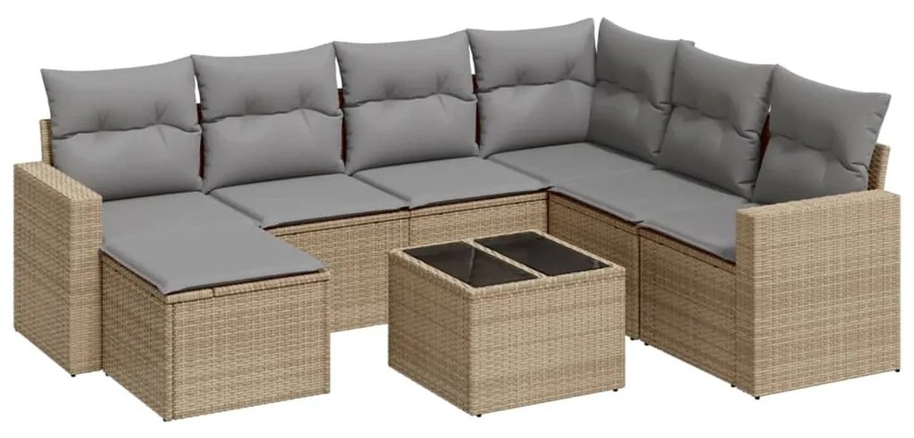 Set divano da giardino 8 pz con cuscini beige in polyrattan