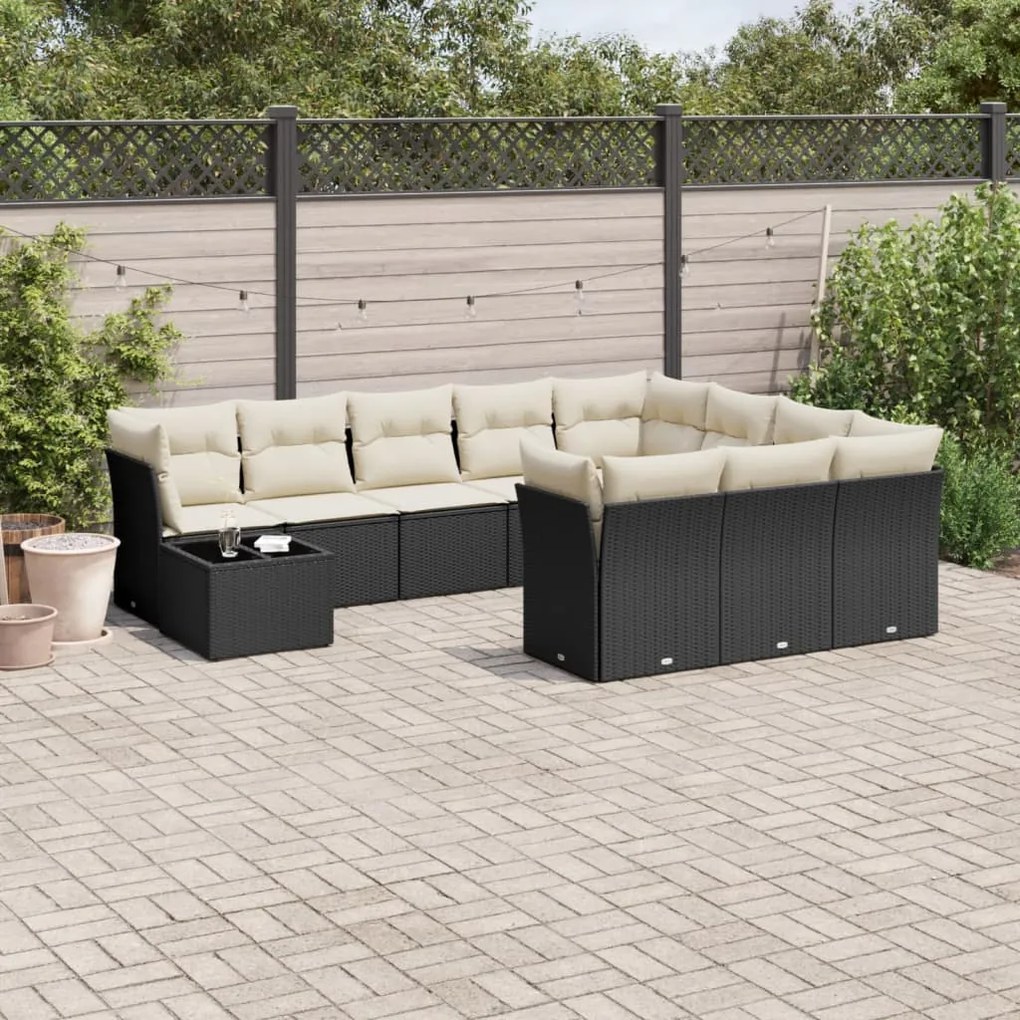 Set Divani da Giardino 11 pz con Cuscini in Polyrattan Nero