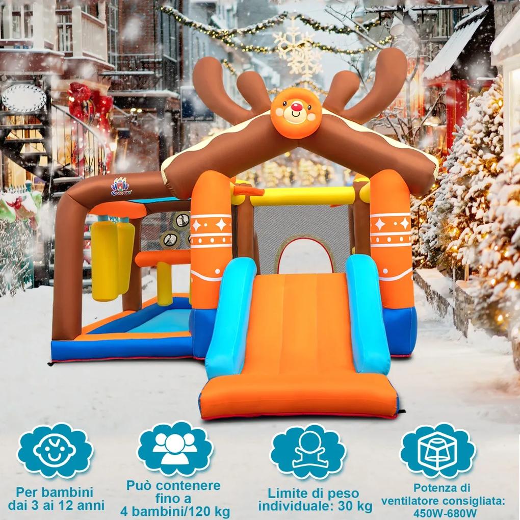 Costway Castello gonfiabile a tema renna per bambini con scivolo, Casa gonfiabile in tessuto Oxford 420x310x260cm