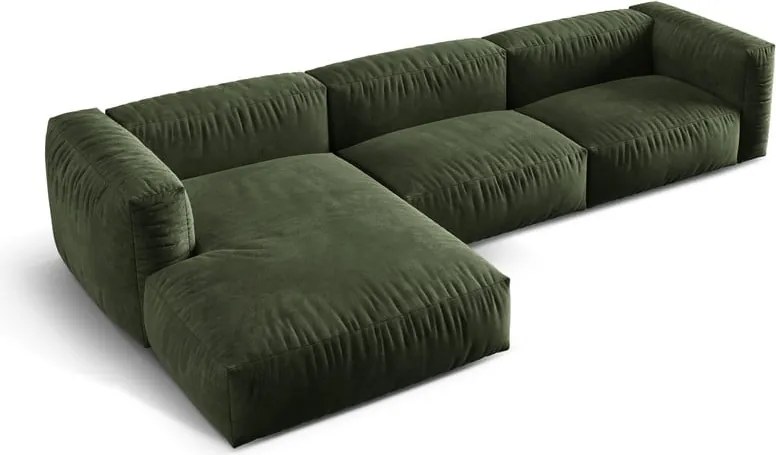 Divano angolare componibile verde (con penisola a sinistra/con chaise lounge) con rivestimento in velluto Martina – Micadoni
