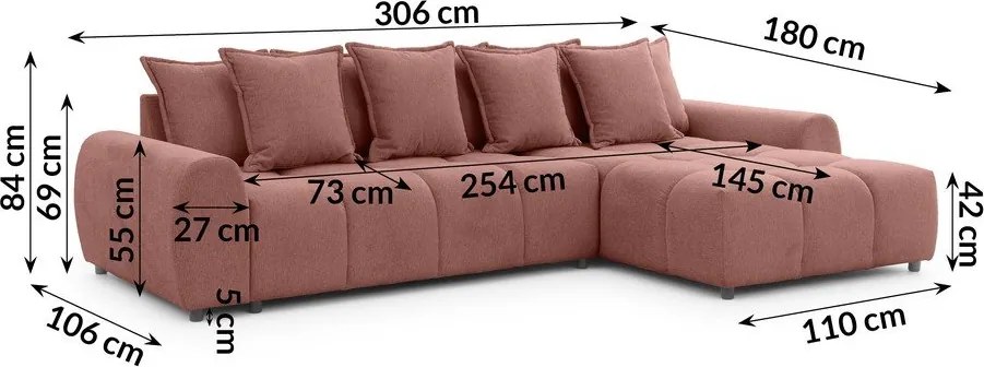 Divano angolare color terracotta (con penisola a destra/con chaise lounge) Albane – Ropez