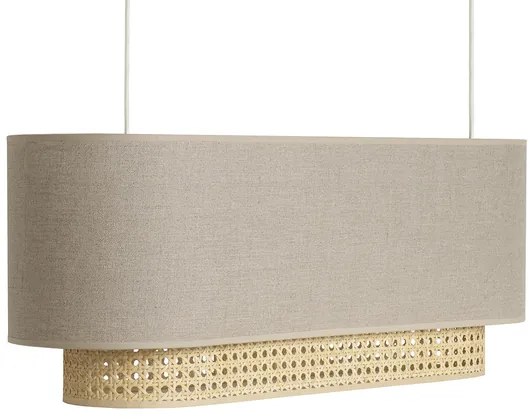 Lampada a sospensione a due luci in lino beige e motivo a intreccio rattan naturale L62 cm TIWY