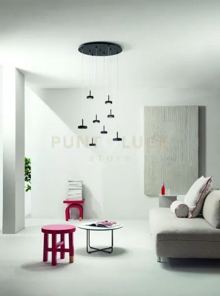 Sospensione nina 8 luci nero 3000k 3360lm 56w d.60cm vetri acquista...