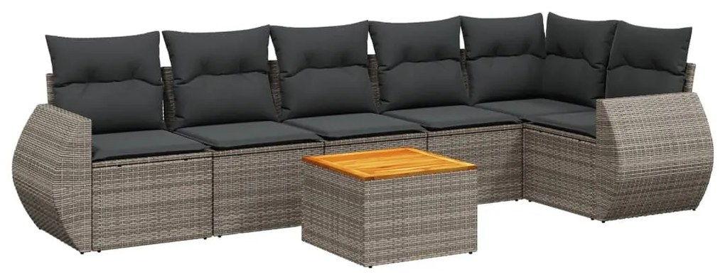 Set Divani da Giardino 7 pz con Cuscini Grigio in Polyrattan