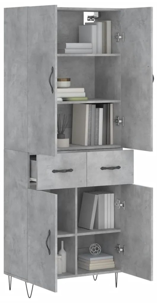 Credenza grigio cemento 69,5x34x180 cm in legno multistrato