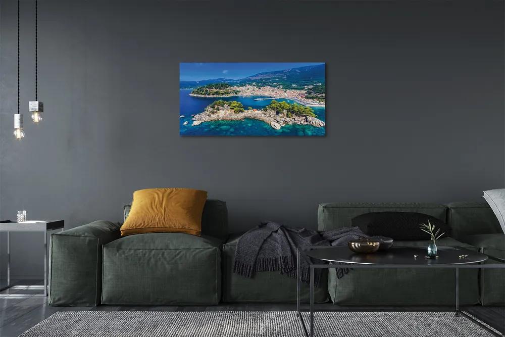 Quadro su tela Mare della città della Grecia Panorama 100x50 cm