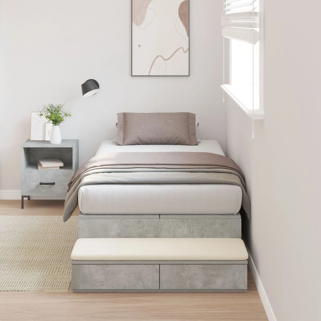 Letto contenitore grigio cemento legno ingegnerizzato
