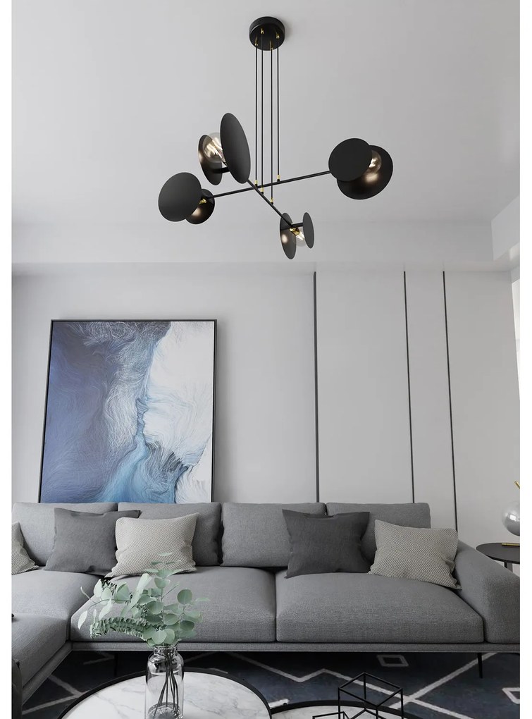 Lampadario Moderno 1 Luce Izanami In Acciaio Nero Con Bracci