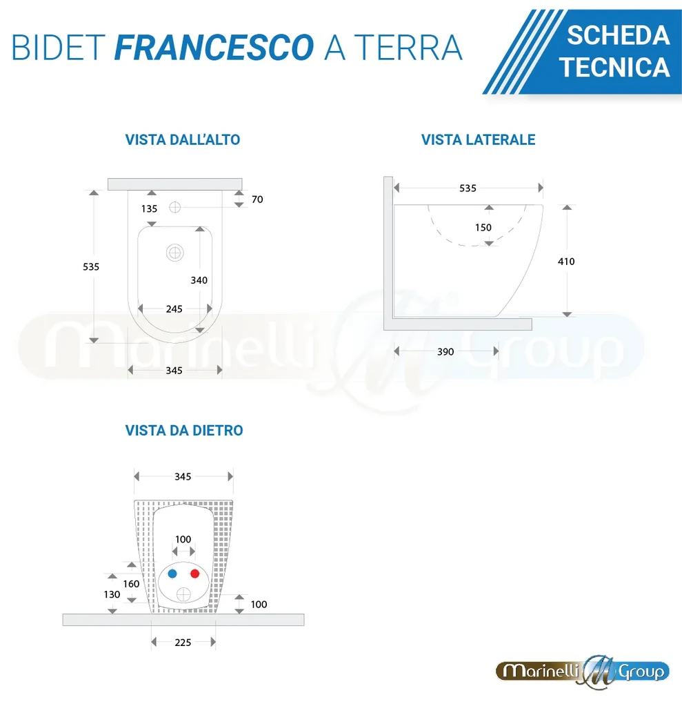 Coppia di sanitari a terra rimless Bidet e Vaso WC Francesco in ceramica con  coprivaso softclose