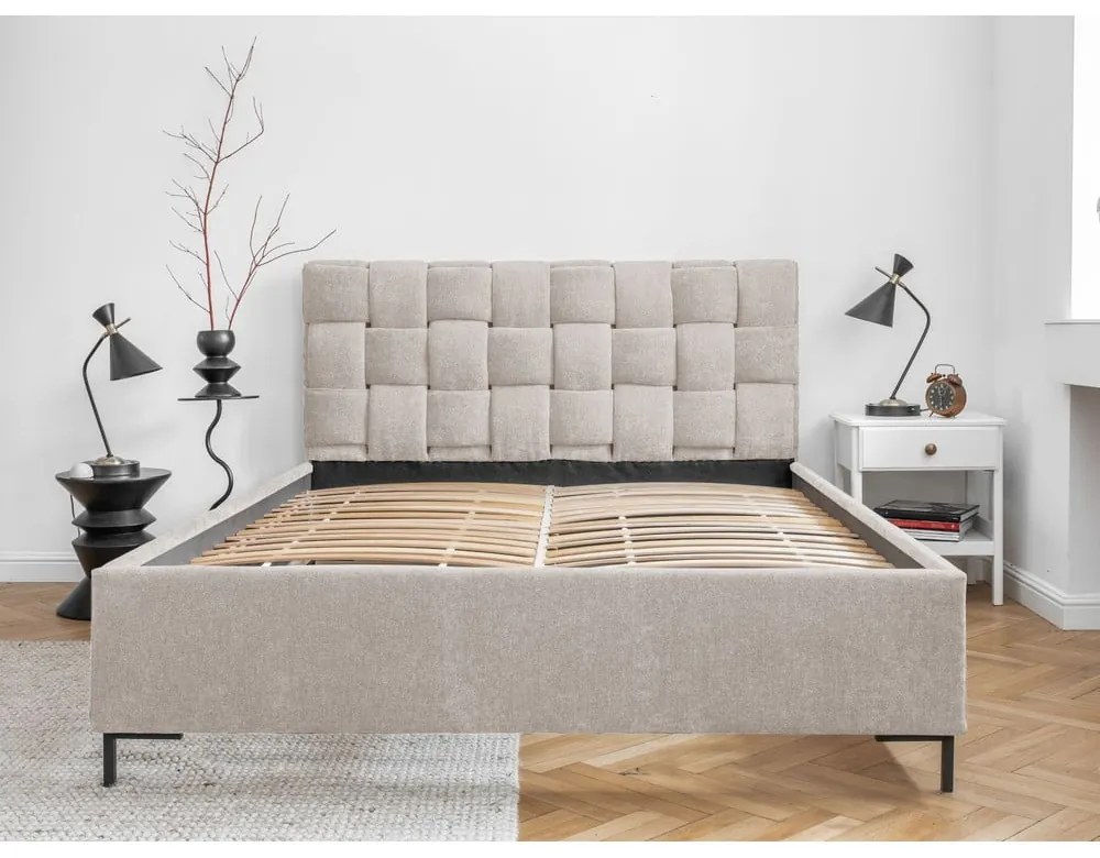 Letto matrimoniale imbottito beige con rete inclusa 160x200 cm Eve – Miuform