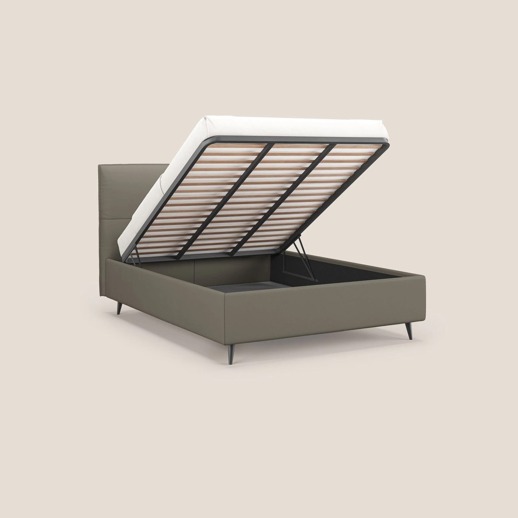 Greta letto contenitore dimensioni SLIM con testata trapuntata in ecopelle impermeabile T04 talpa