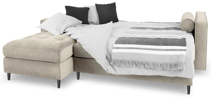 Divano letto angolare in velluto beige, angolo sinistro Santo - Milo Casa