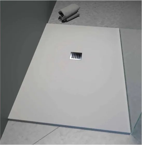 Piatto doccia in mineralmarmo 70x100 cm grigio chiaro effetto pietra con griglia e piletta sifonata