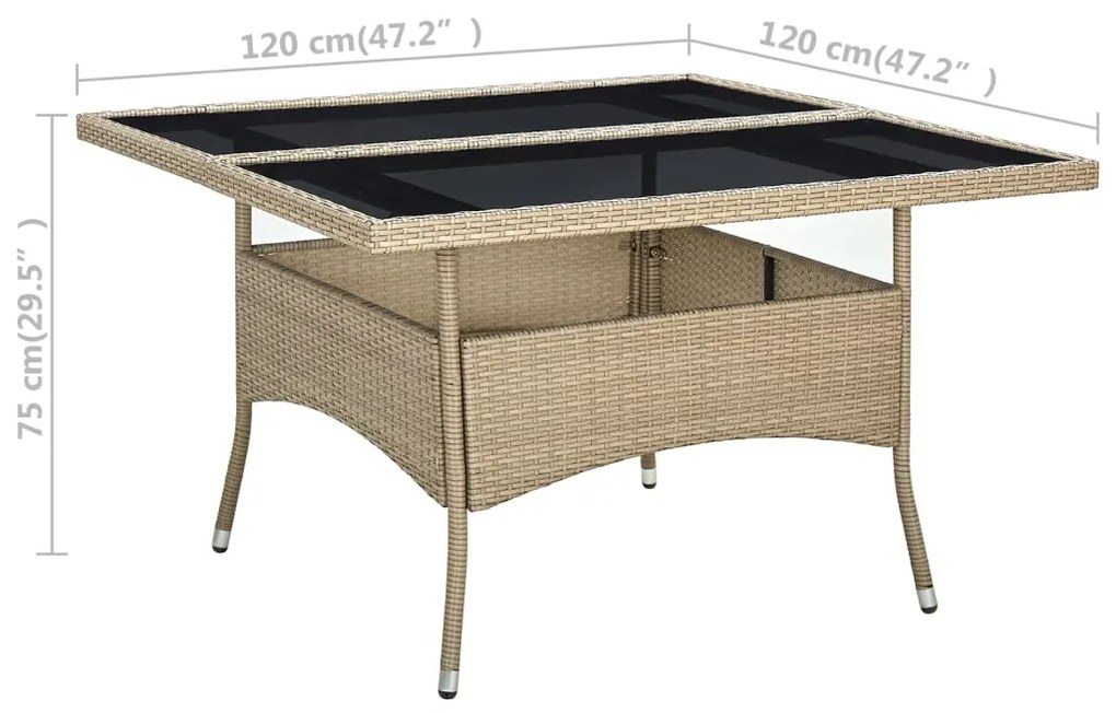 Tavolo da pranzo da giardino beige in polyrattan e vetro