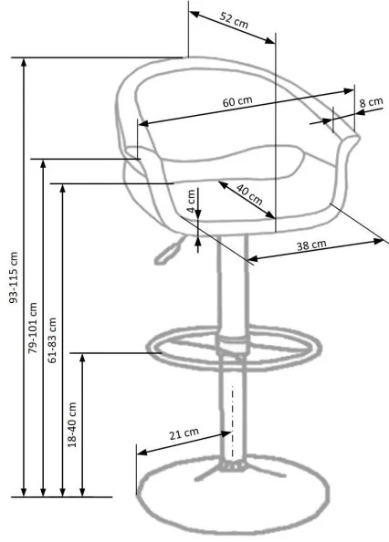 Sgabello 115x60 cm bianco/nero/cromo