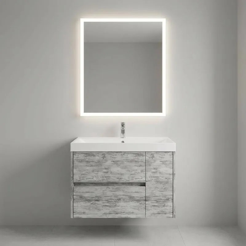 Mobile bagno sospeso con lavabo Portofino L 80 x H 51 x P 40 cm Grigio Antico in mdf 1 anta 2 cassetti per vasca centrale effetto legno