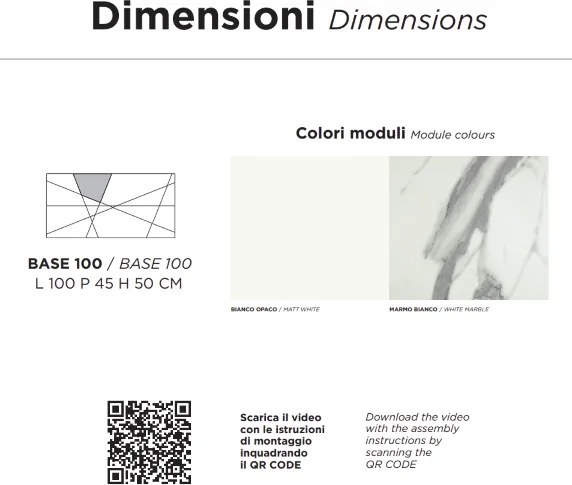 Mobile da bagno sospeso moderno base 100 CRIZIA con lavabo, BIANCO OPACO