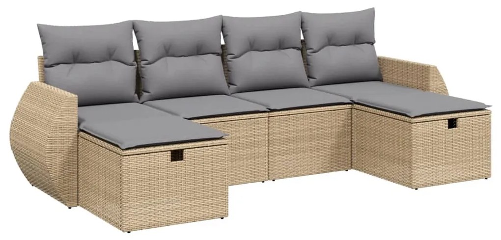 Set divano da giardino 6 pz con cuscini beige misto polyrattan