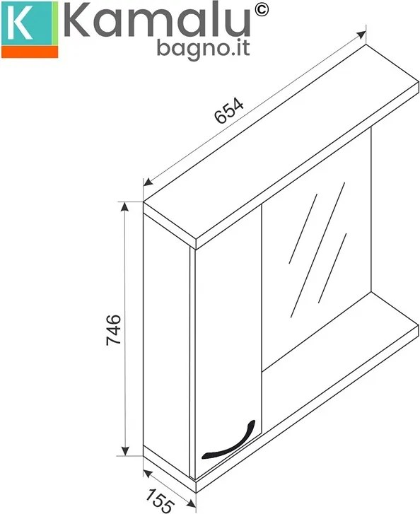 Specchio bagno 65 cm contenitore bicolore bianco e legno chiaro | LAC-ESTIA-65 - KAMALU