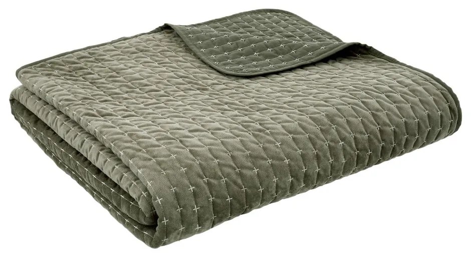 Copriletto verde in velluto con rivestimento trapuntato 240x260 cm Attica Velvet Embroidered – Bianca