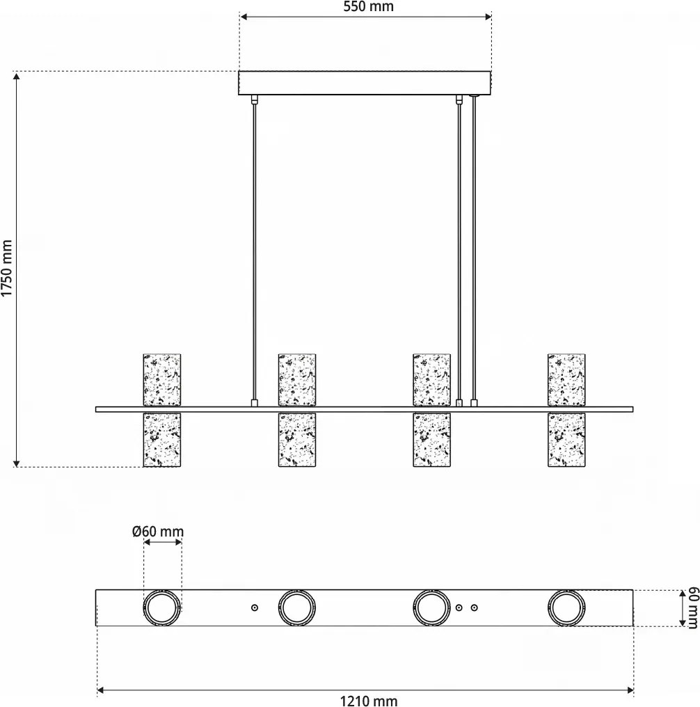 Lampadario Lineare a Sospensione 8xGU11 in Pietra Nera