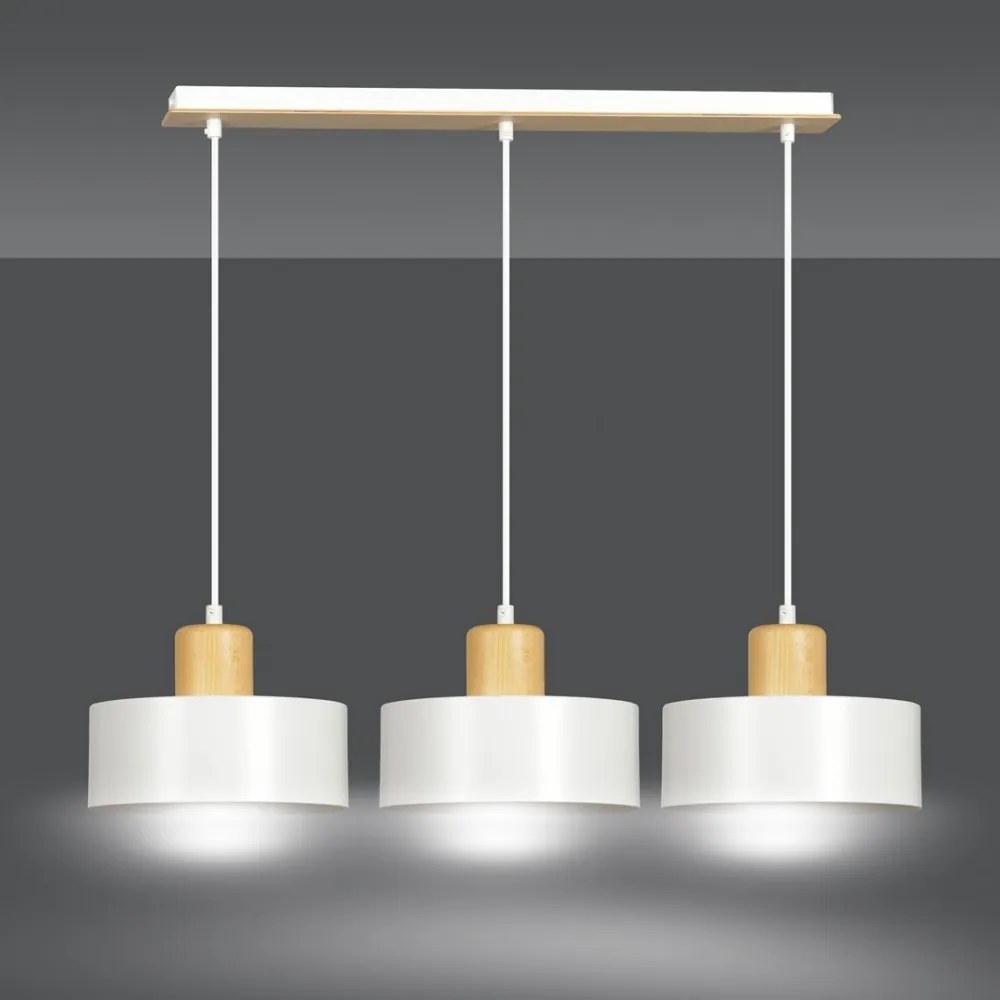 Lampadario a Sospensione in Acciaio e Legno TORIN 3 Nero 3xE27 Colore del corpo Bianco